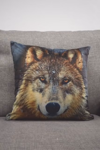 Rapport Home Twilight Wolf Velvet Cushion Cover, Brown and Multicolour, W/D/H: 43 x 43 x 43 cm