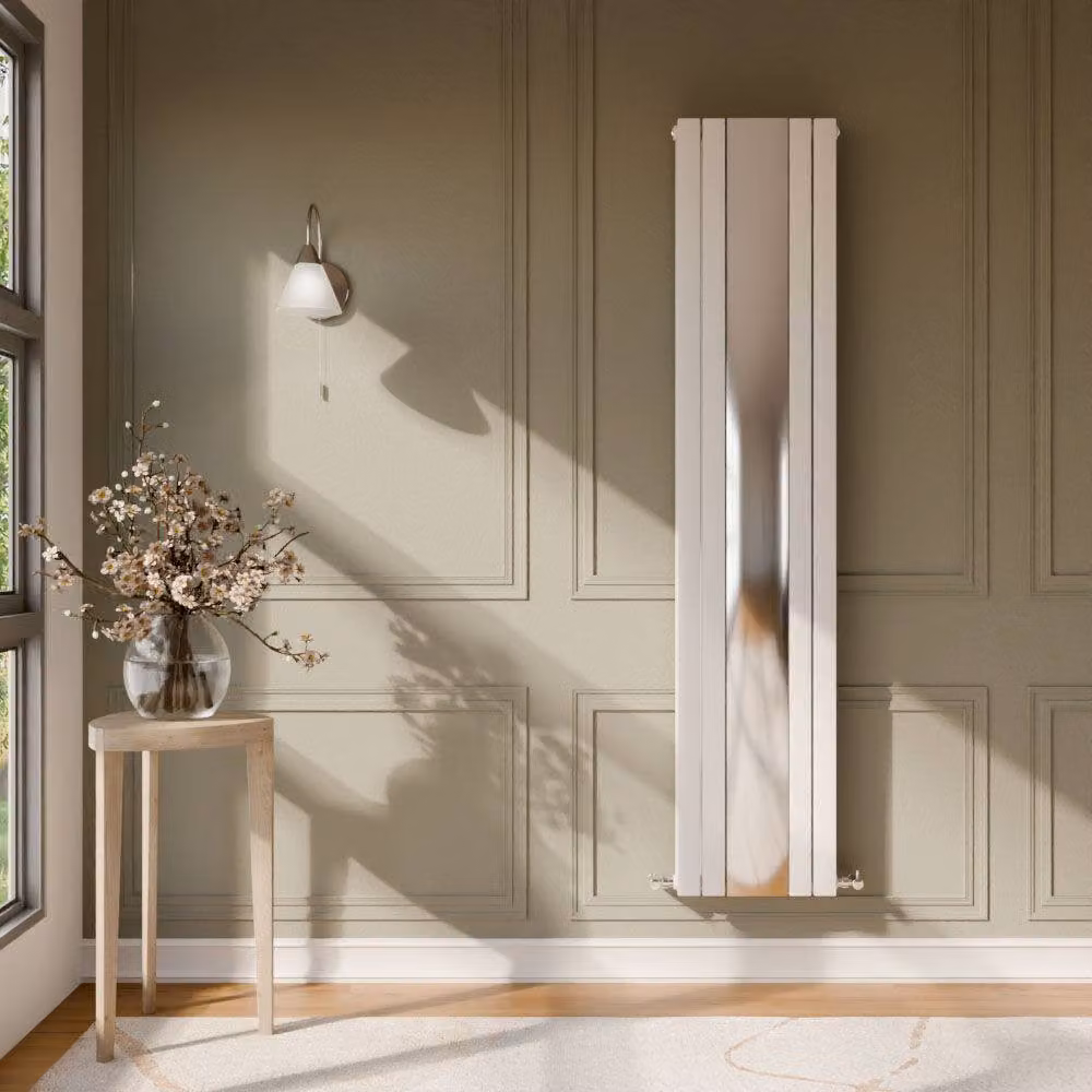 Balterley Lucia Square Vertical 2 Panel Radiator and Mirror, Satin White, H 180 cm x W 35.4 cm – 2