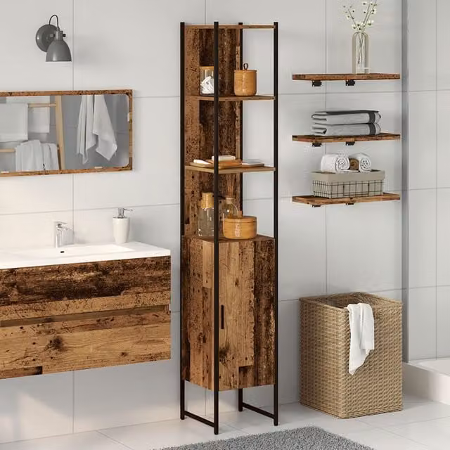 Berkfield Home Brown Old Wood Bathroom Cabinet, W/D/H: 33 x 33 x 185.5 cm – 1