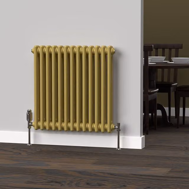 Lux Heat Horizontal 2 Column Steel Radiator in Metallic Gold, W: 60.5 cm, H: 60 cm