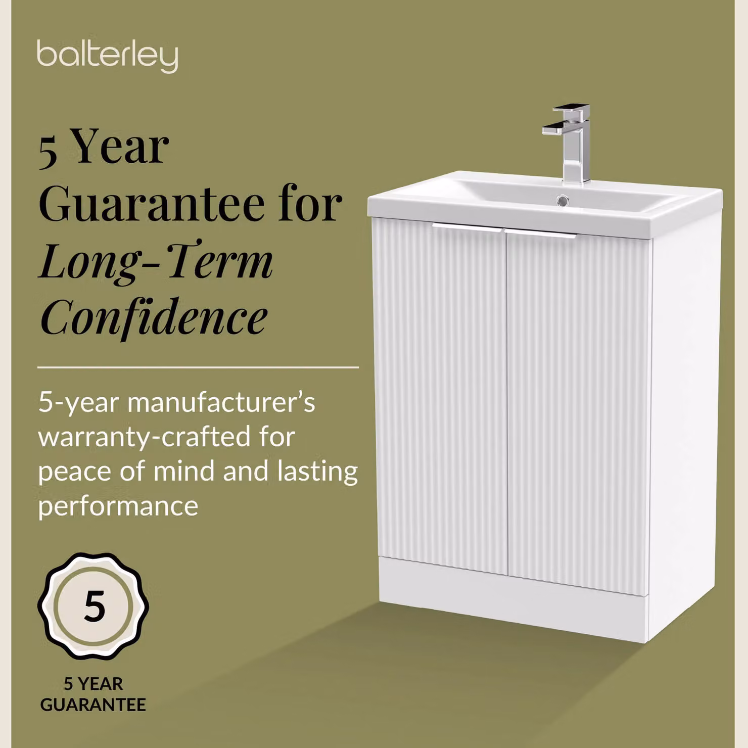 Balterley Fluted Front Floor Standing 2 Door Vanity Basin Unit, White, W: 60 cm – 2