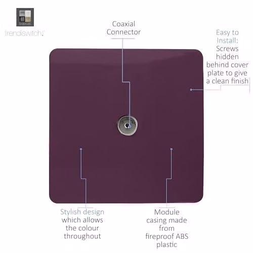 Trendi Switch 1 Gang Female Co-Axial Flush Television Socket in Purple – 2
