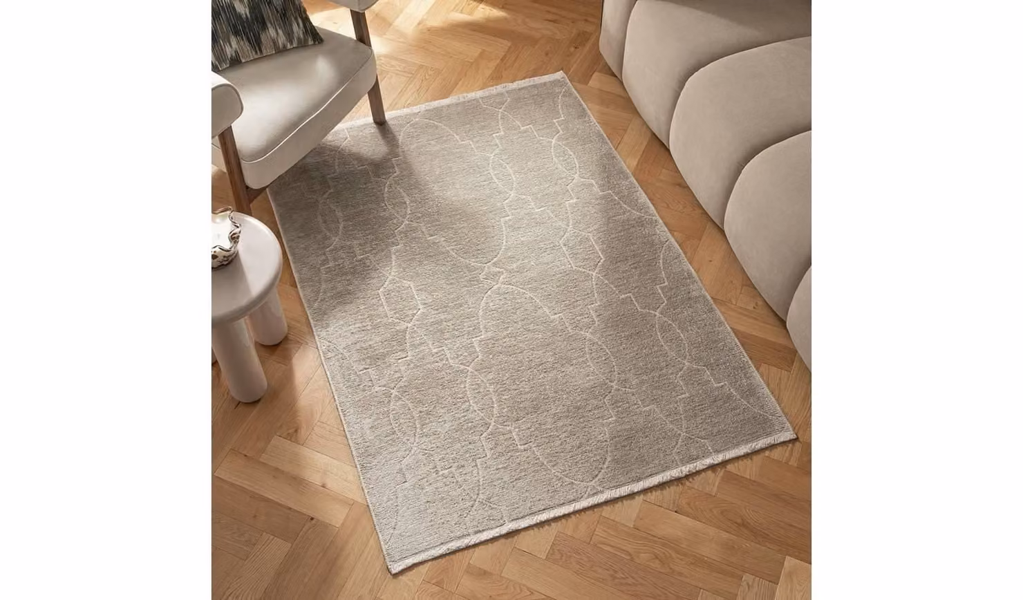 TR Modern Geometric Chenille Flatweave Rug in Brown and Grey, W: 160 cm, L: 230 cm