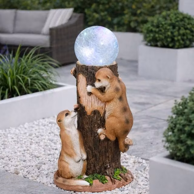 Gardenwize Solar Meerkat Crackle Ball Light with Colour Changing LED in Brown, Diameter: 35 cm – 1