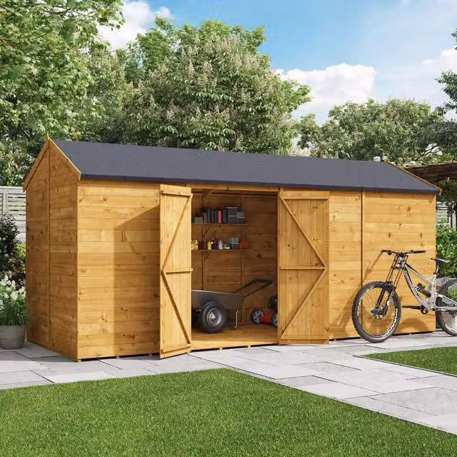 BillyOh Rustic Brown Wooden Reverse Apex Workshop with Tongue and Groove Construction