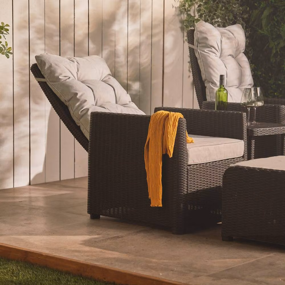VonHaus 2 Seater Reclining Rattan Garden and Patio Bistro Set in Beige – 4