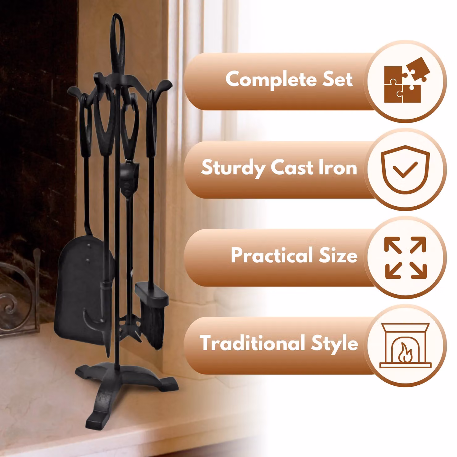 Marco Paul 5pc Cast Iron Fireside Accessory Set in Black – 3