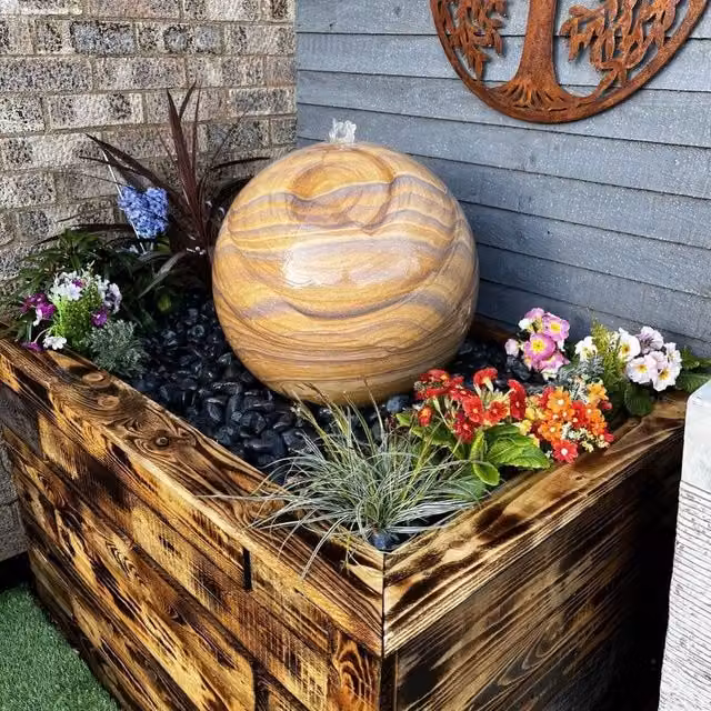Tranquility Grey Sandstone Sphere Spring Stone Water Feature, Diameter: 50 cm