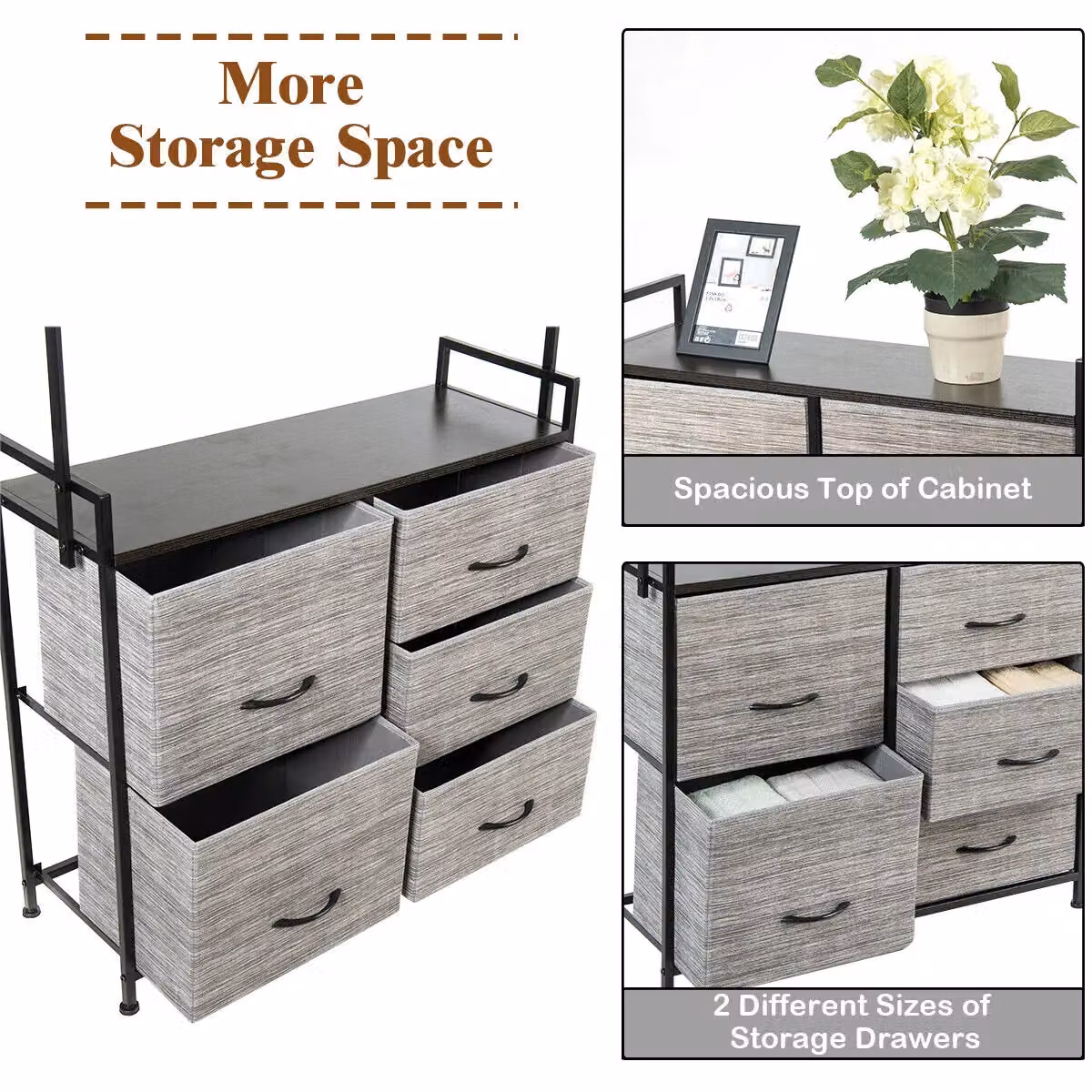 Gymax 5 Drawer Dresser with Metal Frame and Wooden Top in Grey – 4