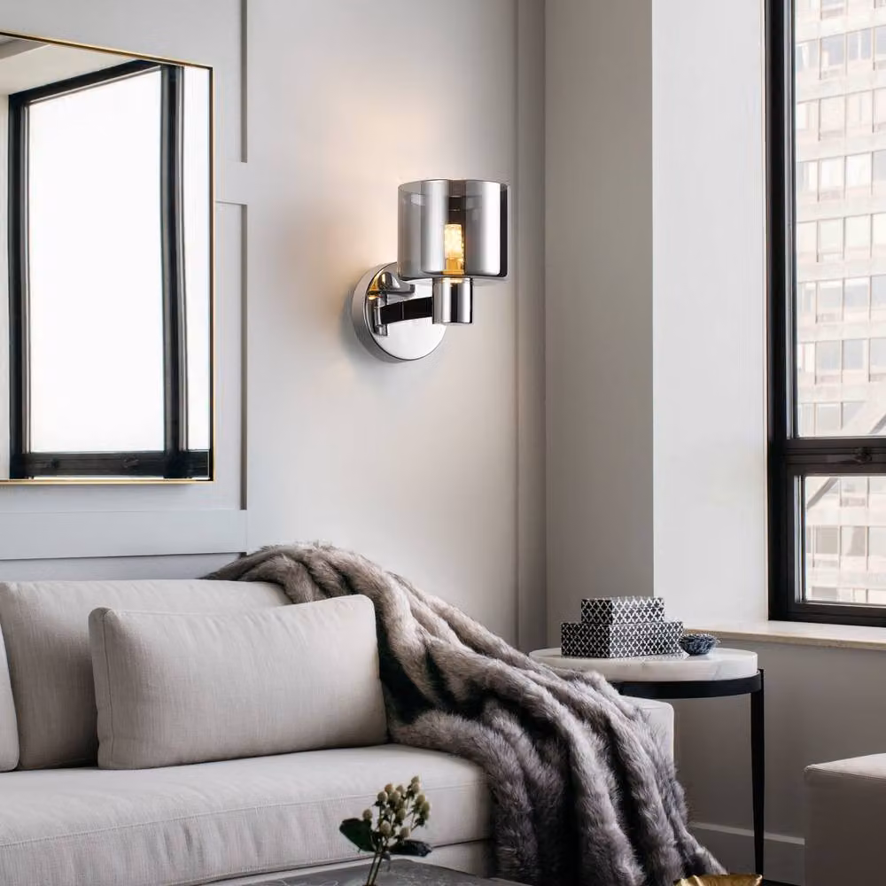Harper Living Modern LED Wall Light with Chrome Finish and Smoked Grey Glass – 3