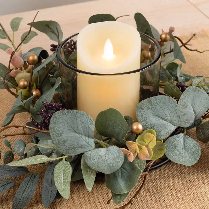 Scottish Everlastings Ltd Rustic Eucalyptus Green Glass Pillar Candle Holder, Height: 30 cm – 2