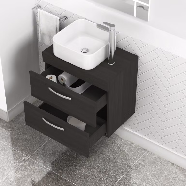 Royal Bathrooms Hale 2-Drawer Wall Hung Vanity Unit and Elena Countertop Basin in Matt Black