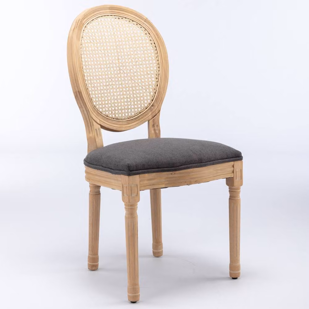 HomeTouch Set of 6 French Style Rattan Back Dining Chairs in Grey with Linen Fabric – 2