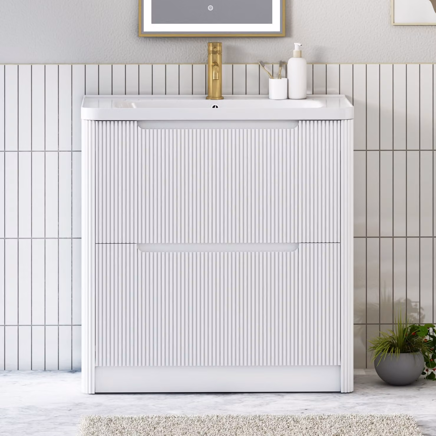 Royal Bathrooms Avenza 800mm Matt White Floor Standing 2 Drawer Vanity Unit with Ceramic Basin