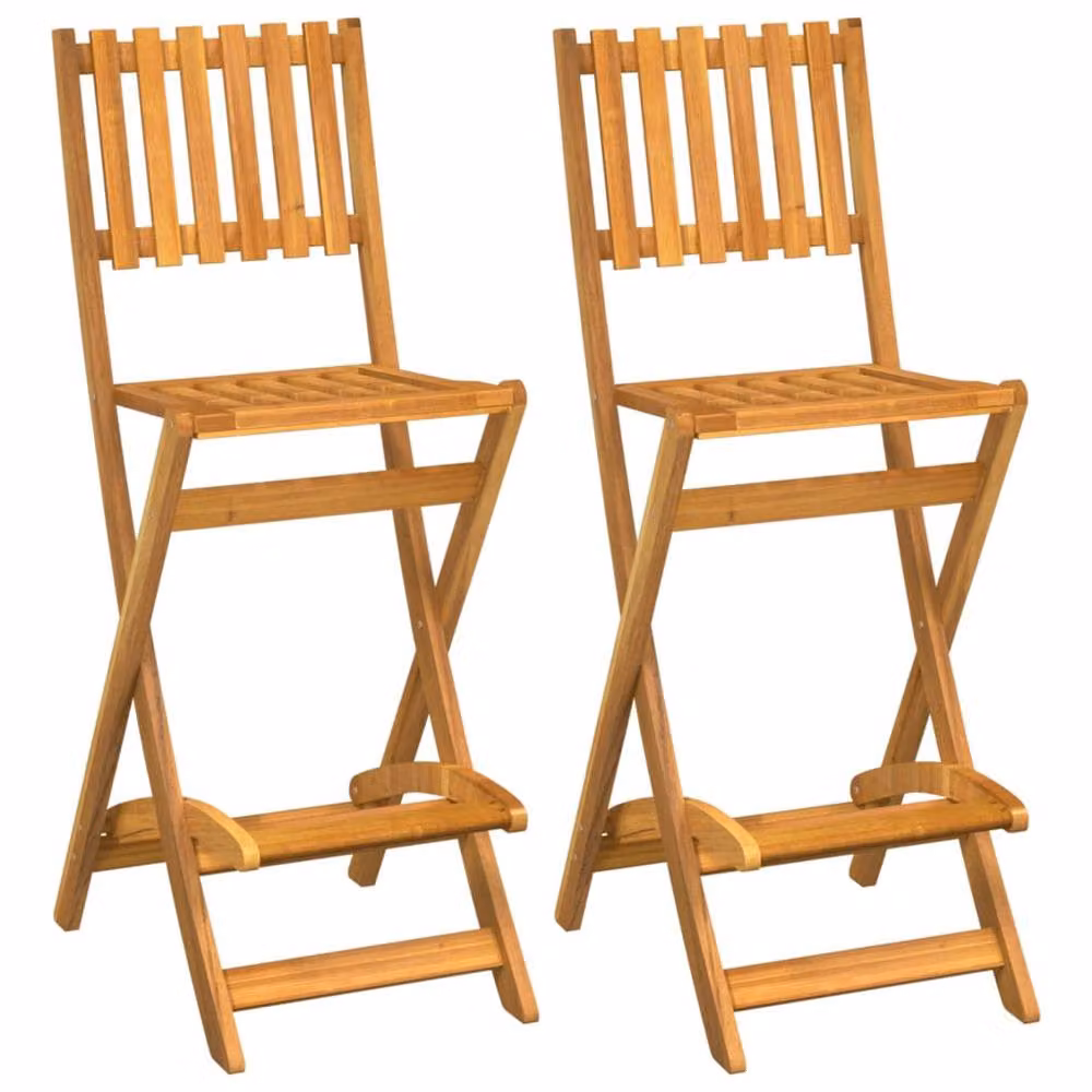 Berkfield Home Set of 2 Folding Outdoor Bar Stools in Brown Solid Acacia Wood – 2