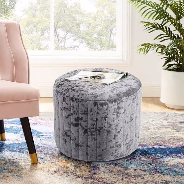 Livingandhome Round Velvet Dressing Table Stool in Silver Grey
