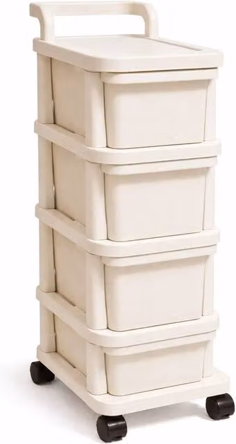 FORGEVIO 4-Tier Plastic Storage Trolley Drawer Cabinet on Wheels in Beige, W: 50 cm, D: 50 cm – 1