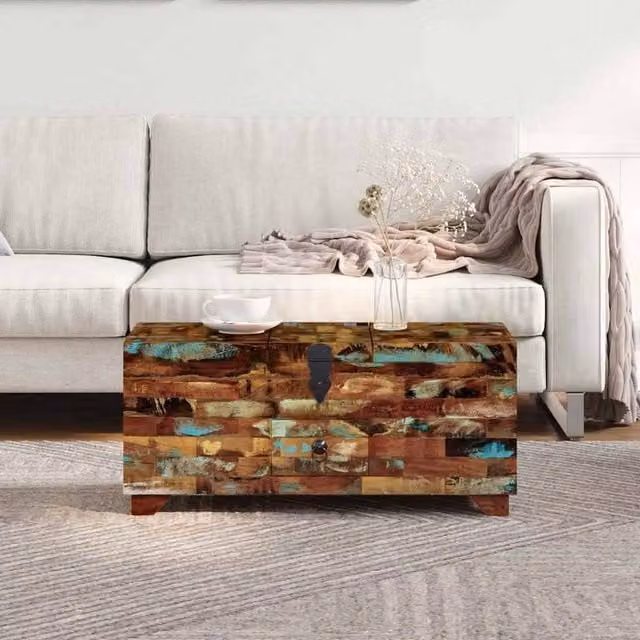 Berkfield Home Beautiful Coffee Table Box Chest in Multicolour Solid Reclaimed Wood, W/D/H: 80 x 40 x 35 cm – 1