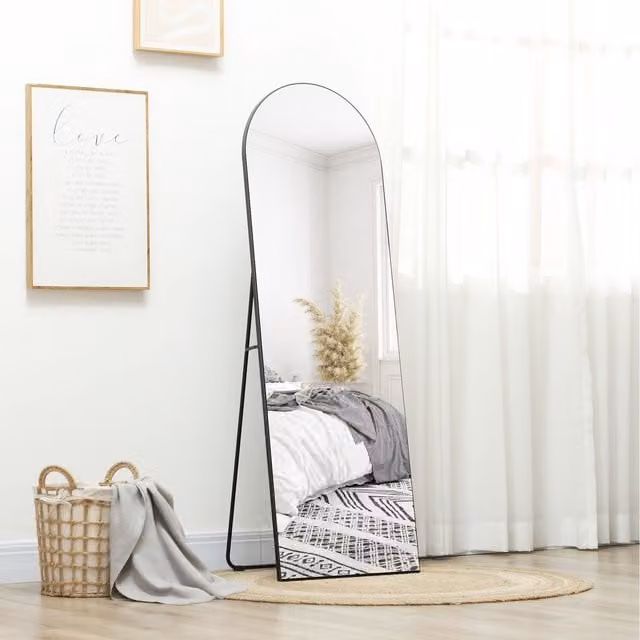 HOMCOM Arched Full Length Mirror, Black, Wall Standing or Leaning