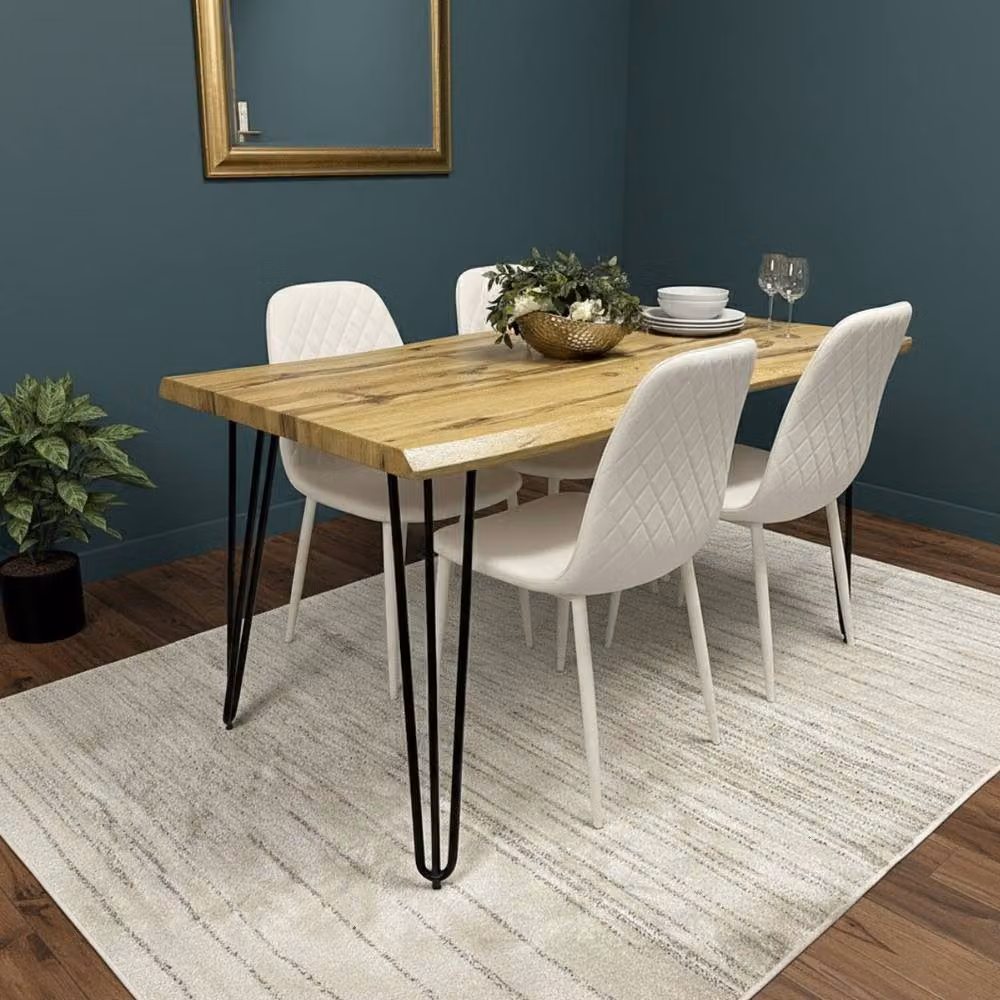 KOSY KOALA Modern Rectangular Wood and Metal Dining Table Set with 4 Chairs, W/D/H: 120 x 77 x 75 cm – 2