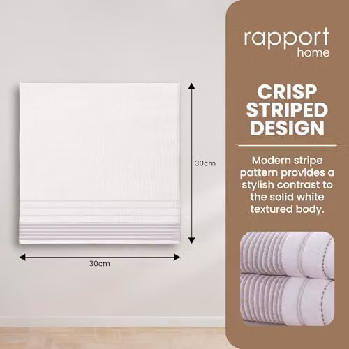 Rapport Home Dakota Stripe Face Towels 2-Pack, 100% Cotton, 500gsm, Beige and White, W/D/H: 30 x 30 x 30 cm – 2