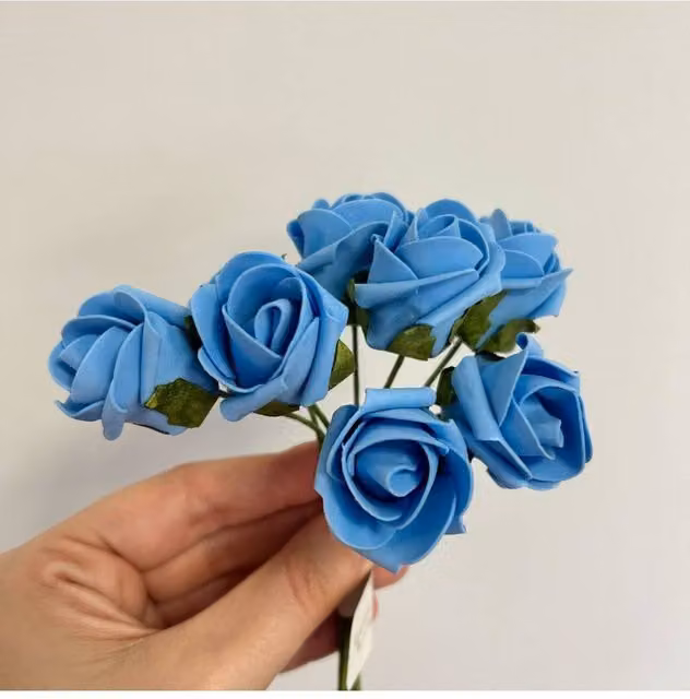 KDMD Blue Foam Tea Rose Buds, 4 Pack of 8 Buds