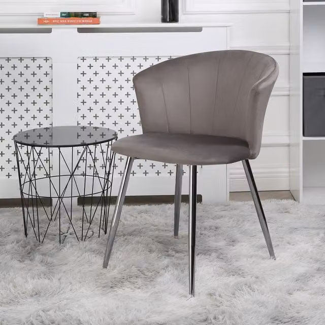 Home Garden Direct Mill Velvet Dining Chair Set of 2 in Grey with Silver Legs