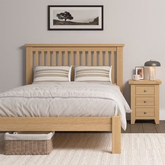Seconique Windsor Double Bed in Natural Oak Brown, W/D/H: 140 x 200 cm