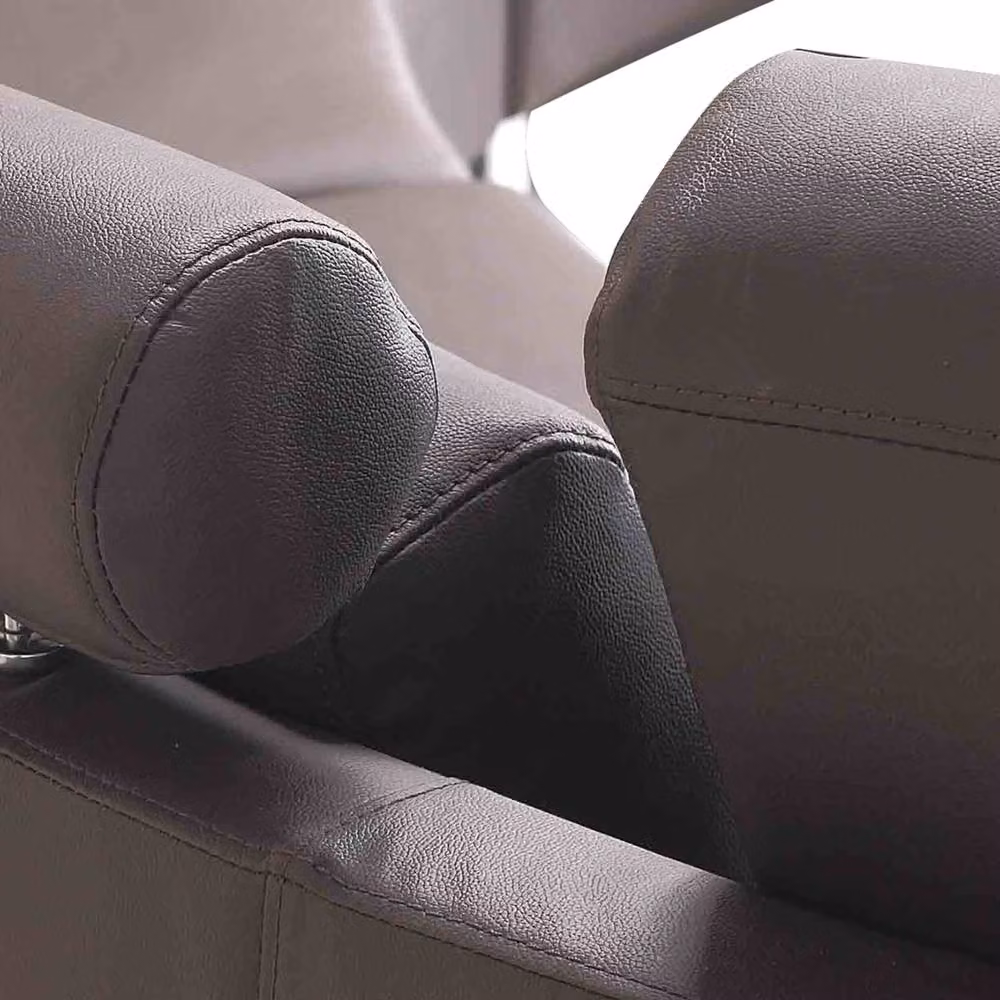 Wyld and Coco Brown Curved Leather 7-Seater Sofa with Adjustable Headrests and Matching Ottoman – 3