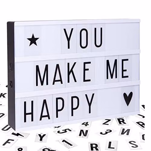 Almineez A4 Cinematic LED Lightbox in White with 85 Letters and Emoji Symbols