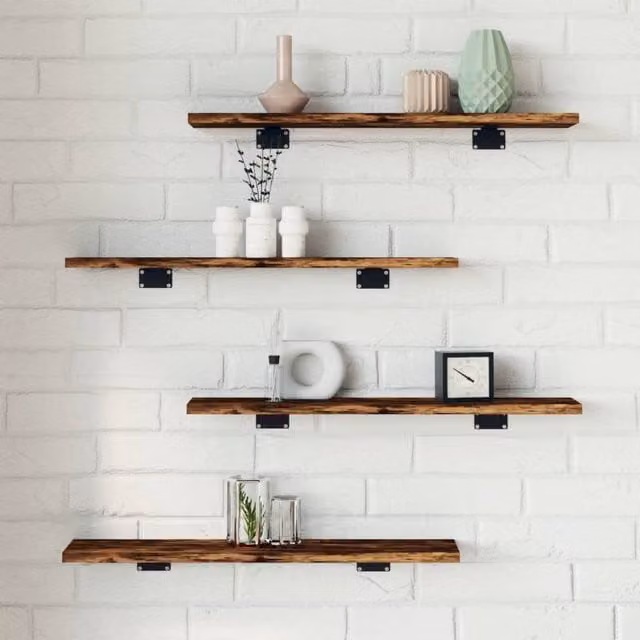 Berkfield Home Set of 4 Wall Mounted Shelves in Smoked Oak Brown, W: 60 cm, D: 10 cm, H: 1.5 cm