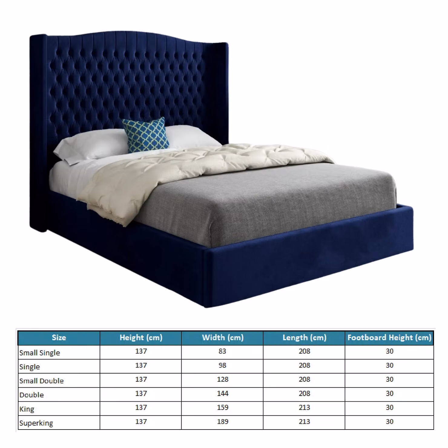 KDMD Rana Curved Top Winged Upholstered Soft Velvet Blue Bed Frame, W/D/H: 120 x 200 cm – 4