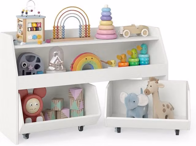 Costway Minimalist Kids Toy Storage Box in White Matt Finish