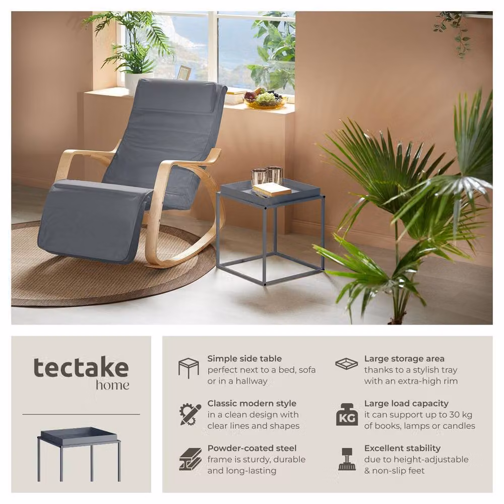 tectake Cambridge Bedside Table with Tray-Shaped Shelf in Grey, W/D/H: 40 x 40 x 44 cm – 2