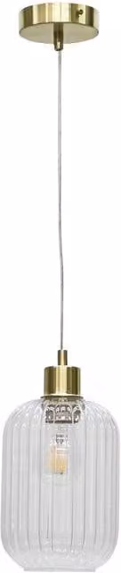 First Choice Lighting Batley Pendant Light with Transparent Ribbed Glass and Gold Brass Fitting – 1