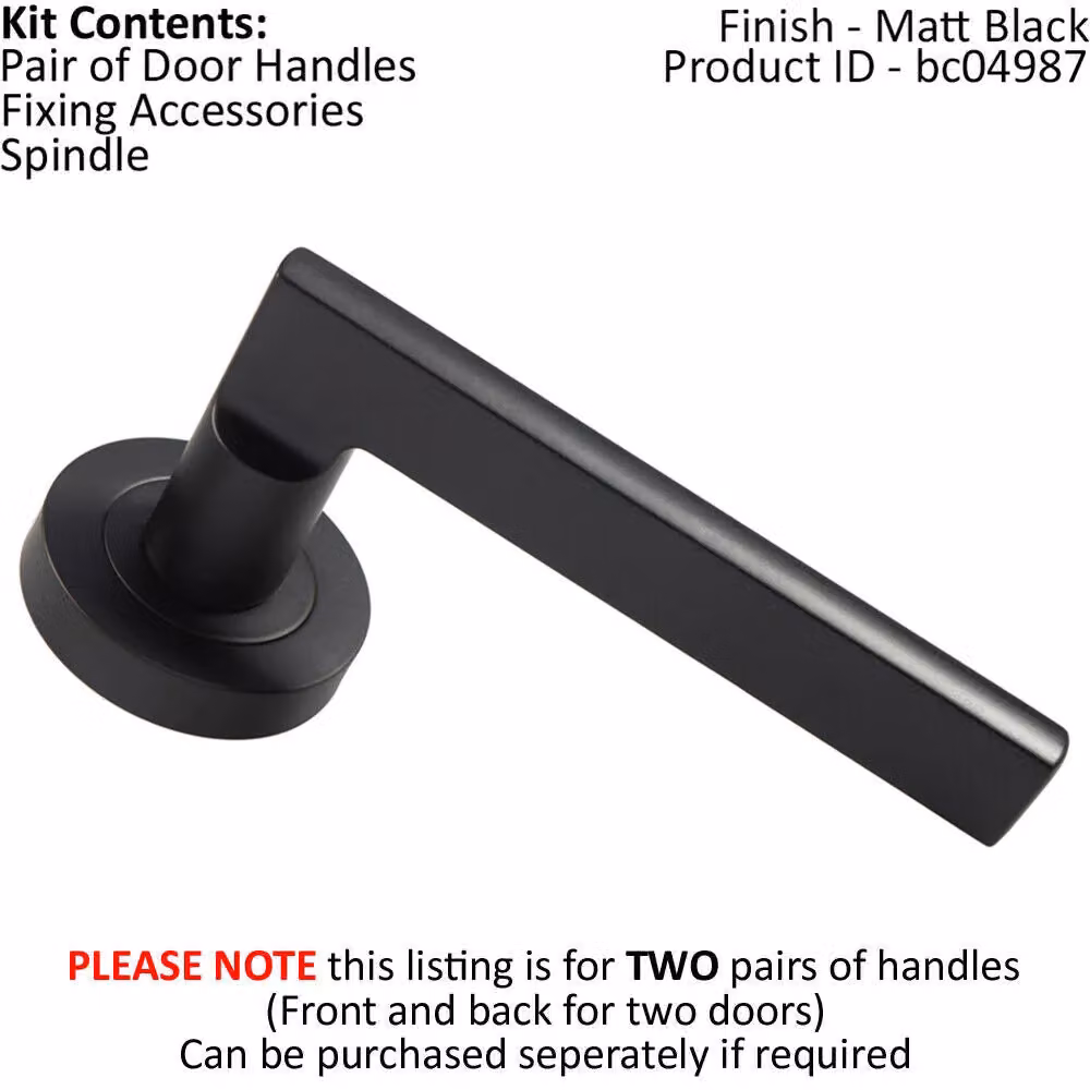 Loops 2x Pair Straight Plinth Mounted Handles on Round Rose in Matt Black with Concealed Fixings – 2