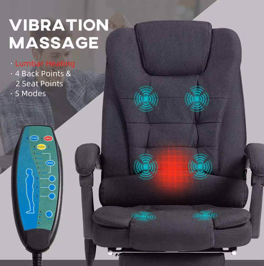 STILVORA Black Fabric Executive Massage Office Chair with Heat, Footrest and Headrest – 4