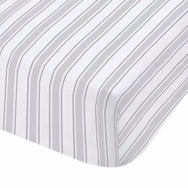 Bianca Grey Bianca Check and Stripe Cotton Fitted Bed Linen Sheet