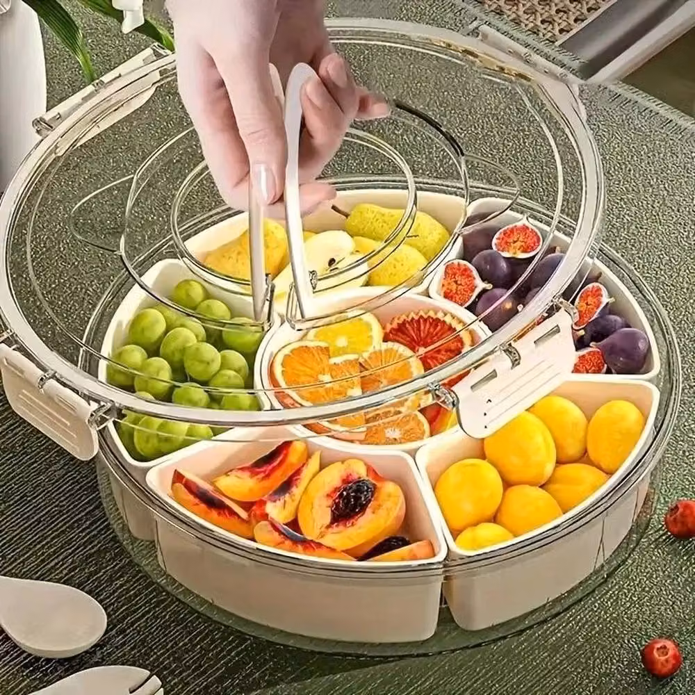 Havendro Round Divided Serving Tray with Airtight Lid and Compartments, Multicolour Transparent – 3