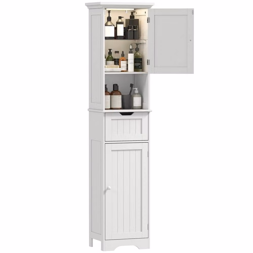 HOMCOM Freestanding White Bathroom Storage Cabinet with Integrated LED Light, W/D/H: 40 x 16 x 170 cm – 2