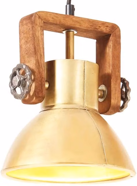 Berkfield Home Industrial Round Hanging Lamp in Brass and Wood with E27 Socket, Diameter: 19 cm