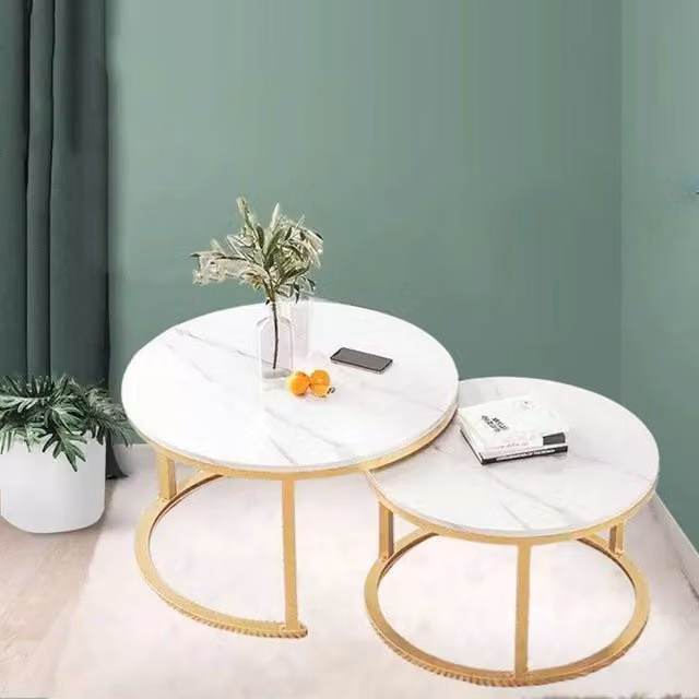 FORGEVIO Set of 2 Round Nesting Coffee Tables in Gold