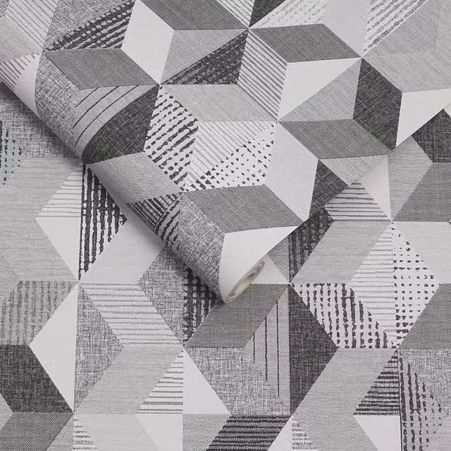 Superfresco Tribal Geometric Mono Wallpaper in Grey, Black and White