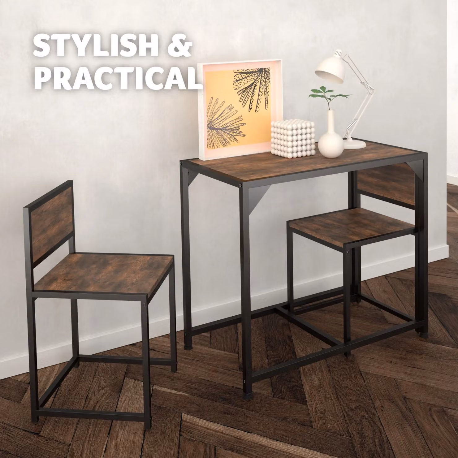tectake Milton 3-piece Dining Table and Chairs Set in Brown – 7