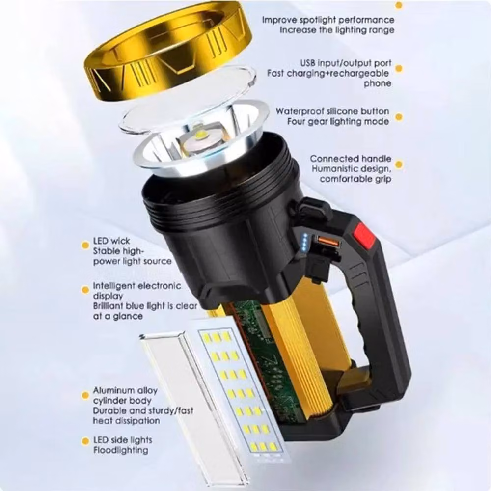 FLAVORA Rechargeable LED Emergency Searchlight Spot Light in Yellow – 3