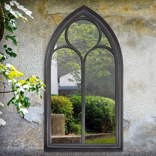 MirrorOutlet Chapel Arch Large Black Outdoor Garden Wall Mirror, H: 150 cm, W: 81 cm
