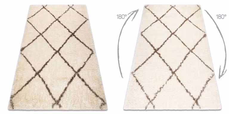 RugsX Fluffy Faux Fur Diamond Rug in Yellow and Beige, W: 120 cm, L: 170 cm