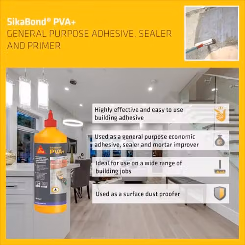 Sika SikaBond PVA+ Water Based General Purpose Adhesive, Primer and Sealer, 500ml, White – 3