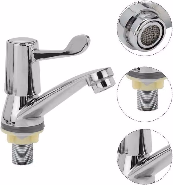 PAWNORA Set of 2 Traditional Two-Handle Basin Sink Taps in Chrome Silver