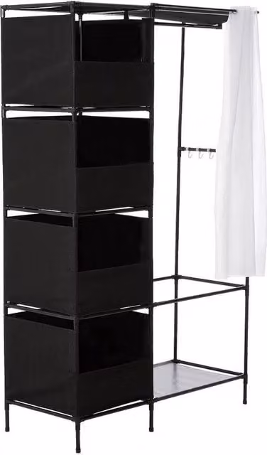 NESTLUNE Black Folding Canvas Closet Organizer with Hanging Rod and Shelves, W: 100 cm, D: 15 cm – 1